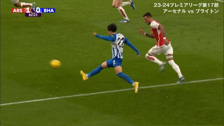 【映像】三笘薫、素早い抜け出しからドンピシャのアウトサイドクロス