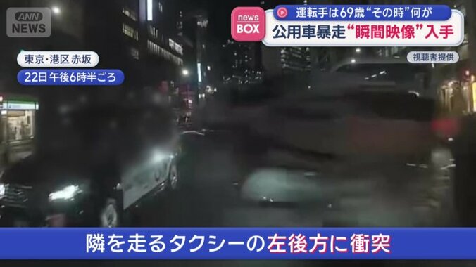 隣を走るタクシーの左後方に衝突