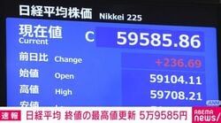 日経平均 終値の最高値更新 5万9585円