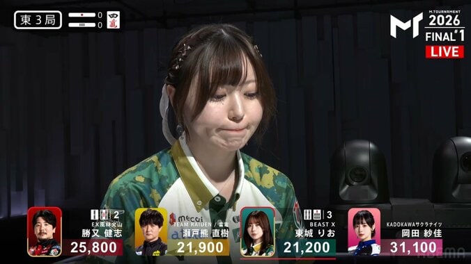 会心の一発親跳満に“ムフフ”な顔になる東城りお