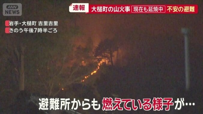 避難所からも、燃えている様子が…