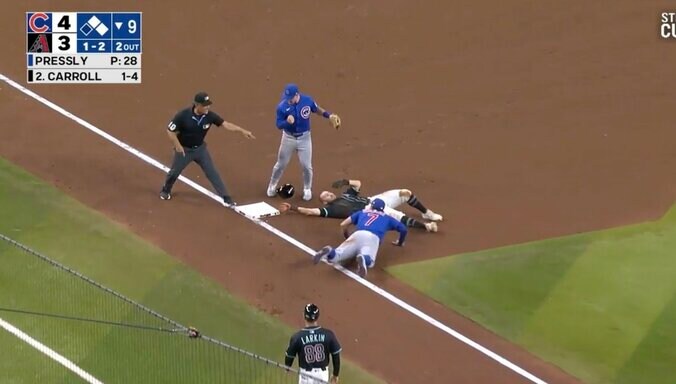 【写真・画像】今永を助けた！ とんでもない“超爆肩レーザー返球”炸裂「エグいな」 走者を刺したカブス・PCAのスーパープレー… ファン騒然　1枚目