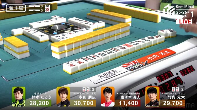 渾身の一撃！竹内元太、試合最終盤で決めた親跳満