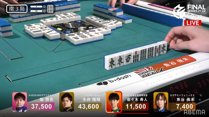 トップ雀士の覚悟を見た！魚谷侑未、役満・小四喜テンパイで決死のドラ切り「見応えしかない1局！！！」／麻雀・Mリーグ 2枚目