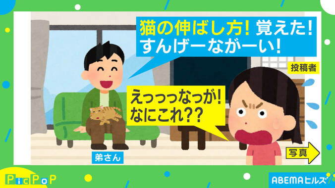 弟が極めた「猫の伸ばし方」に反響殺到！ “奇跡の一枚”を撮影した投稿主を取材 1枚目