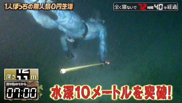 「獲ったどーっ！」ナスD、全く寝ないで73時間 素潜り漁で歓喜の雄叫び