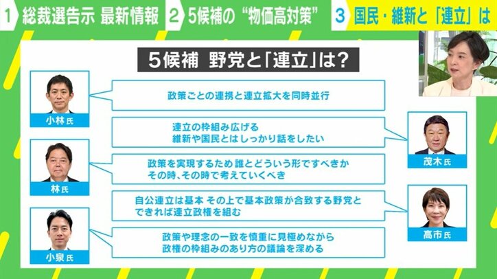 5候補 野党と「連立」は?