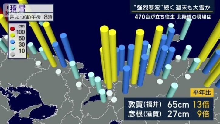 線状降水帯のように発達した雪雲