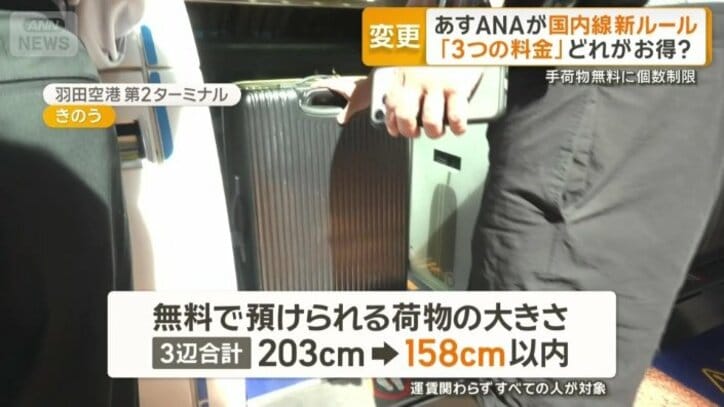 無料で預けられる荷物の大きさも変更
