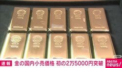 金の国内小売価格 初の2万5000円突破