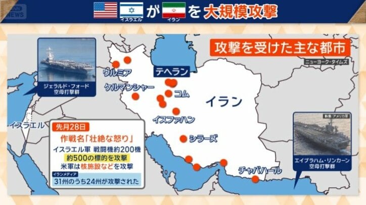 攻撃を受けた主な都市