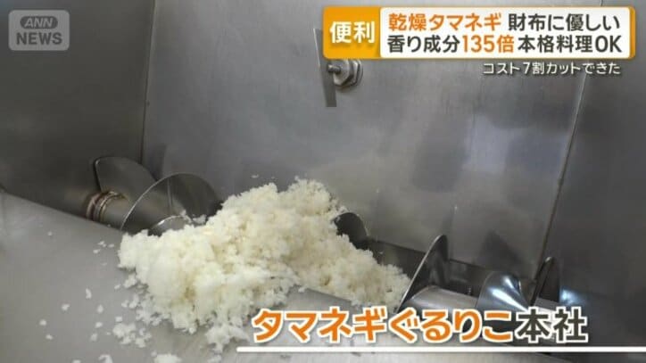 白いタマネギがわずか10秒で茶色い粉末に