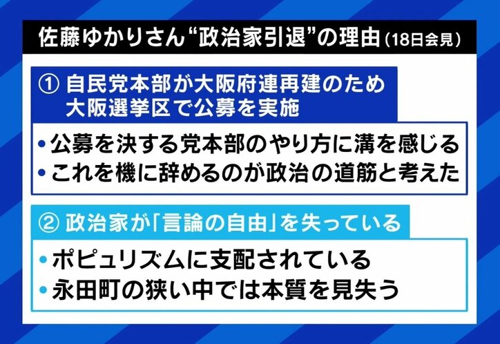 「大阪府民は風に流されやすい」“小泉チルドレン” 佐藤ゆかり氏、政界引退の理由は？ ひろゆき氏と激論