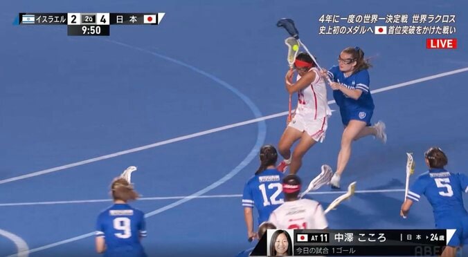 世界ラクロス女子、日本代表エースが“殴られながらも”豪快ゴール 父・中澤佑二も「あえて内に切れ込んで…」驚異の突破を称賛 3枚目