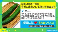 「キムチになるのを楽しみにしていそう」“笑顔のきゅうり”