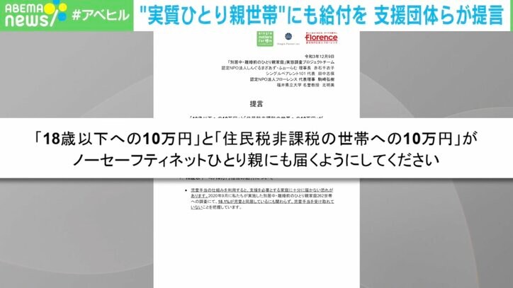 「“実質ひとり親世帯”にも10万円給付を」支援団体らが支給対象者の改善を提言