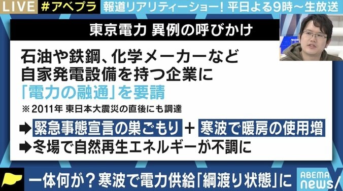 緊急事態宣言、寒さによって“電力不足”が深刻に 東電が異例の要請も 1枚目