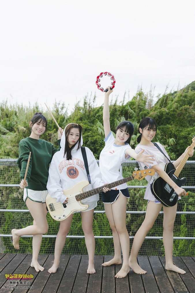 山本杏・花城奈央・晴こころ・江下晏梨、ミスマガジン2024＆2025受賞者が“軽音部の合宿”グラビア ヤンマガWebカット公開 1枚目