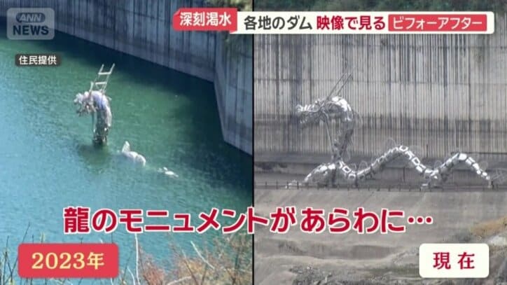 この時期沈んでいるはずの龍のモニュメントが…