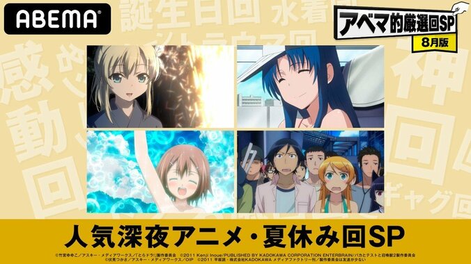 アニメ「とらドラ」「俺妹」「女子無駄」など9作品から激選配信！特別企画『人気深夜アニメ・夏休み回SP』開催 2枚目