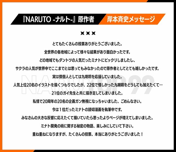 投票数460万票…1位は波風ミナト！『NARUTO-ナルト-』人気キャラ投票1位〜99位の結果を発表 2枚目