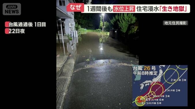 奥の森から約25メートルの範囲で道路が冠水