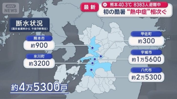 断水状況（国交省資料から　午前9時現在）