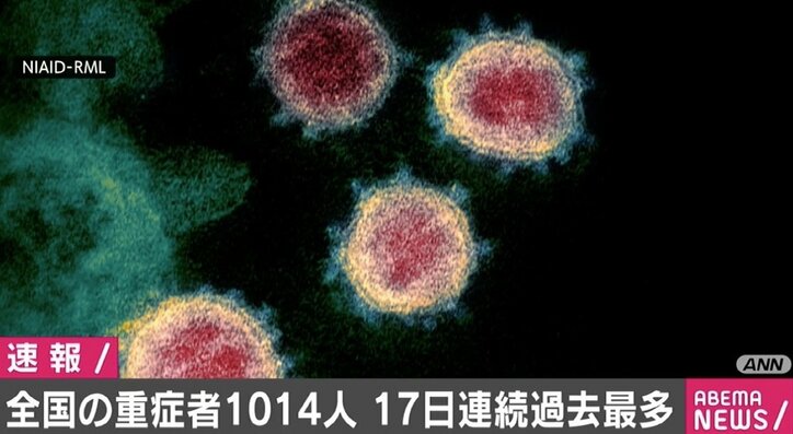 新型コロナ、全国の重症者が1014人に 17日連続最多