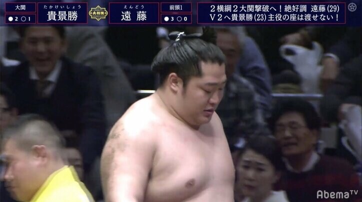 遠藤、大関相手に連勝ならずも解説の不知火親方は相撲内容を称賛「うまく取っていた」