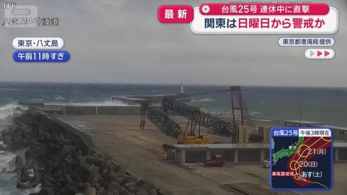 台風対策のためか、重機を倒す様子も