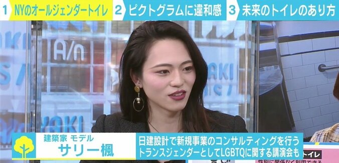 NYで当たり前の“オールジェンダートイレ” サリー楓氏が望むさらなる未来「男女のピクトグラムを“ヒト”だけに」 3枚目