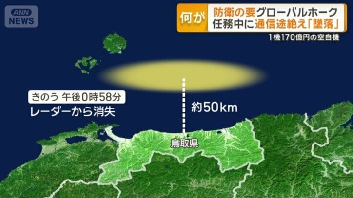 鳥取県沖の北側でレーダーから消失