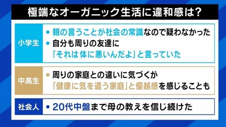 【写真・画像】母が“極端なオーガニック生活”ハマる親に苦悩する子ども「お菓子を買ってと言うと怒鳴られた」「身体に良いと信じていた」当事者の本音と実態　3枚目
