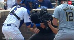 審判大丈夫か…？ ヤバすぎる“強烈打球”が顔面直撃　フルスイングしたファウルでマスクが吹っ飛ぶ… ファン騒然「記憶飛んでない？」「これヤバいだろ」