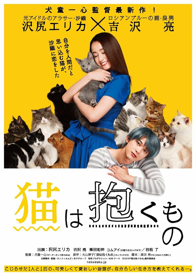 沢尻エリカと吉沢亮が猫まみれ！映画『猫は抱くもの』ティザーポスター解禁 1枚目