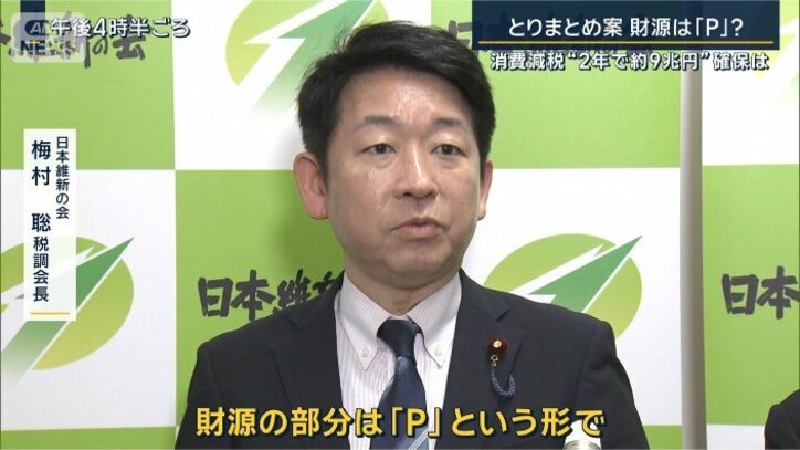 日本維新の会　梅村聡税調会長