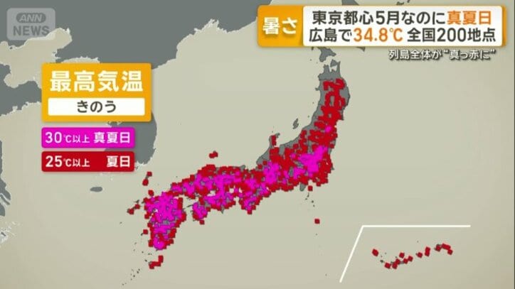 真夏日は今年最も多い全国200地点