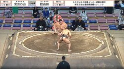 すごい筋肉…“細マッチョ”力士、114キロ差の超巨漢を逆転で撃破 館内騒然