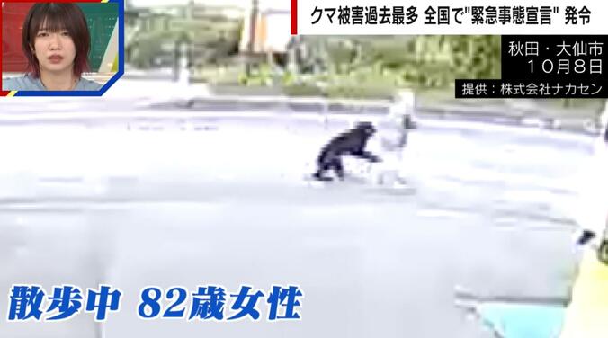 散歩中の女性にクマが飛びかかる瞬間