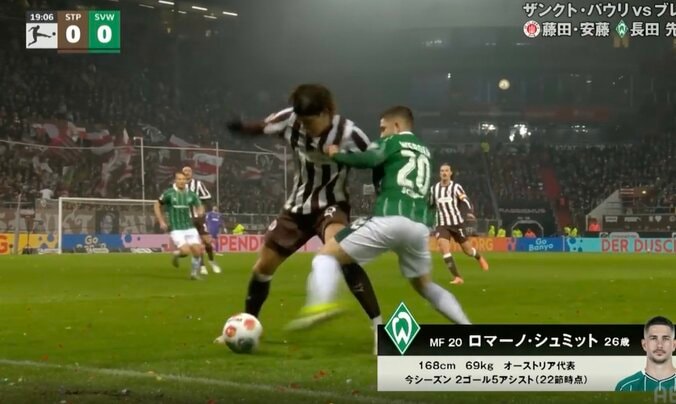 ウソでしょ…！？ 日本代表DF安藤智哉、まさかの光景「怪物やん」「強すぎるやろ」2人に囲まれてもボールを失わない“強靭フィジカル” 2枚目