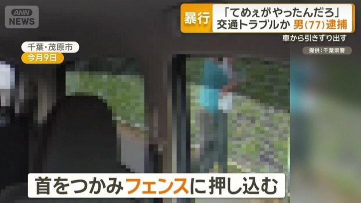首をつかみフェンスに押し込む