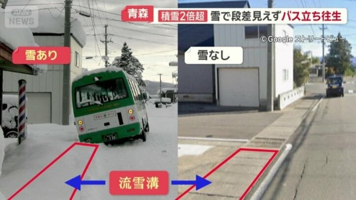 道路と流雪溝の間にできた段差にタイヤがはまった