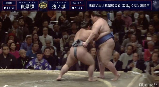 貴景勝、226キロの逸ノ城を難なく押し出し　鳴戸親方「下がり始めた逸ノ城は弱い、脆い」 1枚目