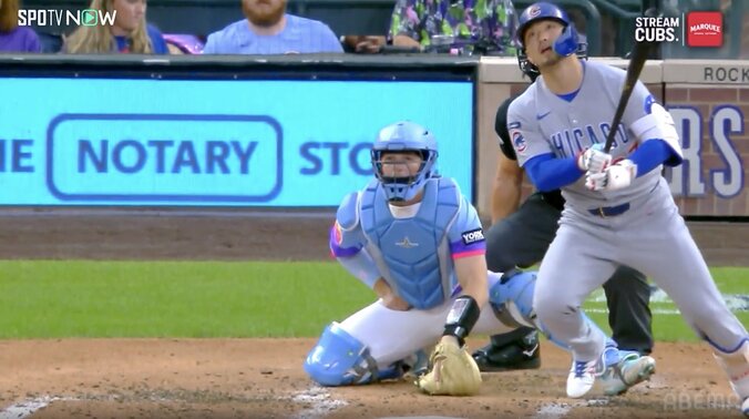 【写真・画像】衝撃の「24/30」 鈴木誠也、127m特大フェン直打→55打席ぶり長打に喜びの“ジェスチャー” SNSは「入ったと思った！」の声　1枚目