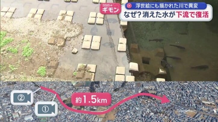 上流からおよそ1.5キロ先では川に水が…