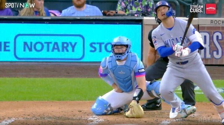 【写真・画像】衝撃の「24/30」 鈴木誠也、127m特大フェン直打→55打席ぶり長打に喜びの“ジェスチャー” SNSは「入ったと思った！」の声　1枚目