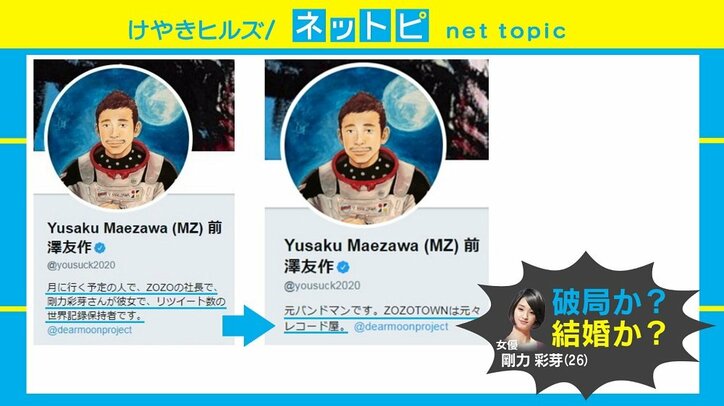 ZOZO前澤社長、プロフィール欄から「剛力彩芽削除」の報道に「世界一どうでもいい」