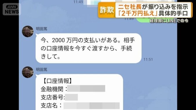 2000万円の送金を求めてきた