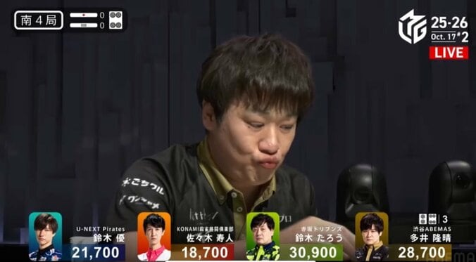 緊迫のオーラスで多井隆晴の