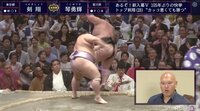 剣翔が痛恨の4敗目で行司に落下
